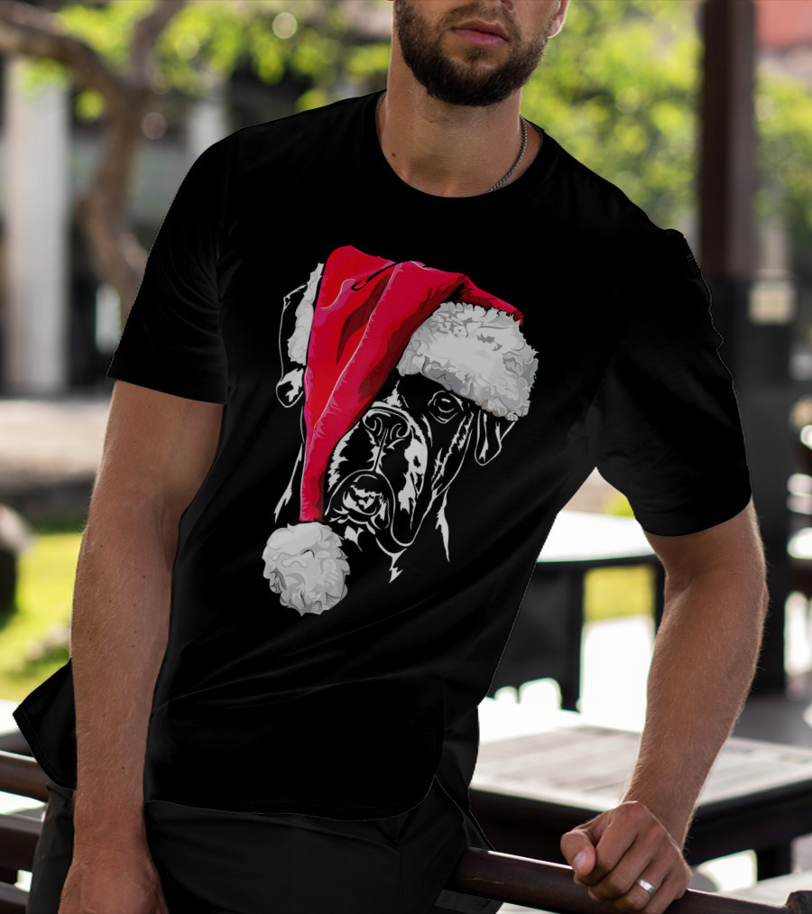 Funny Boxer Dog With Santa Hat Christmas T-Shirt