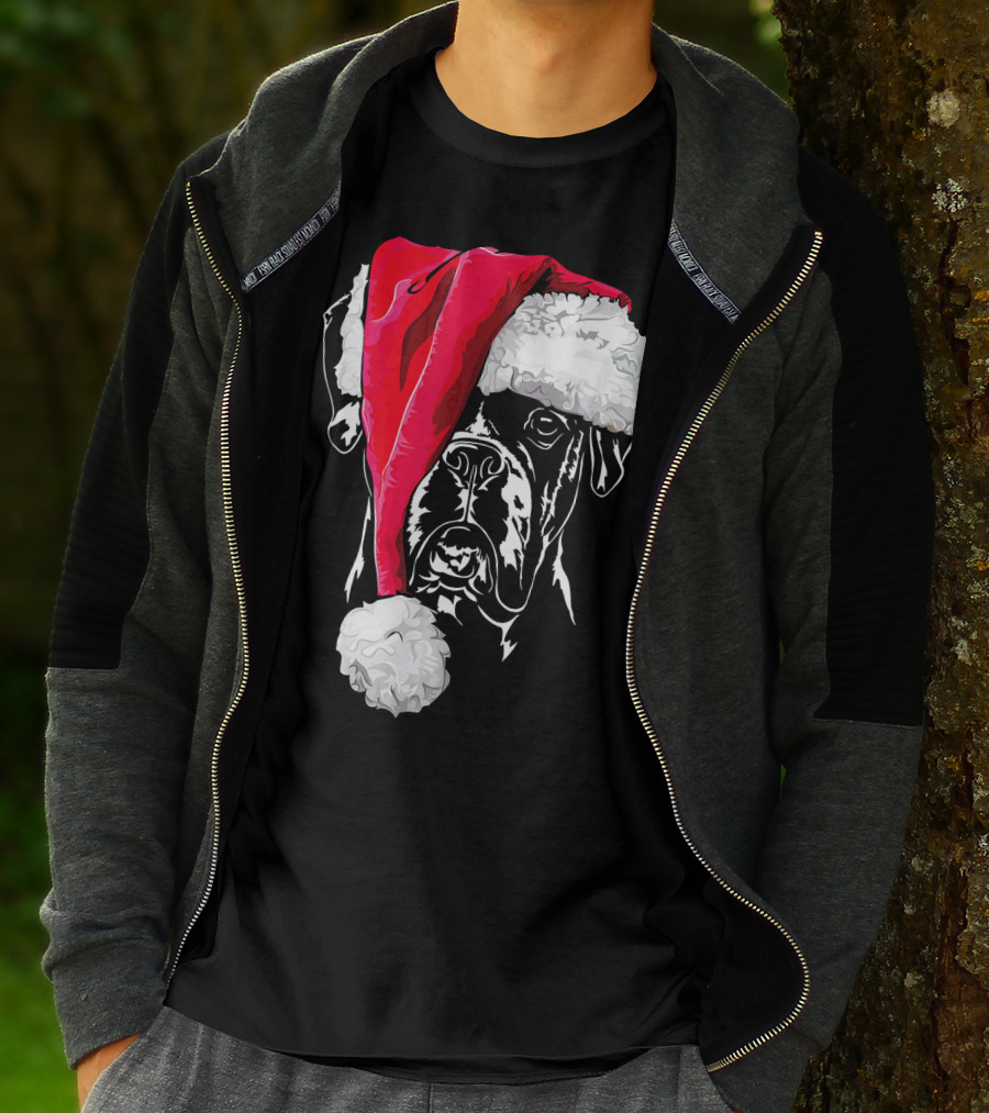 Funny Boxer Dog With Santa Hat Christmas T-Shirt
