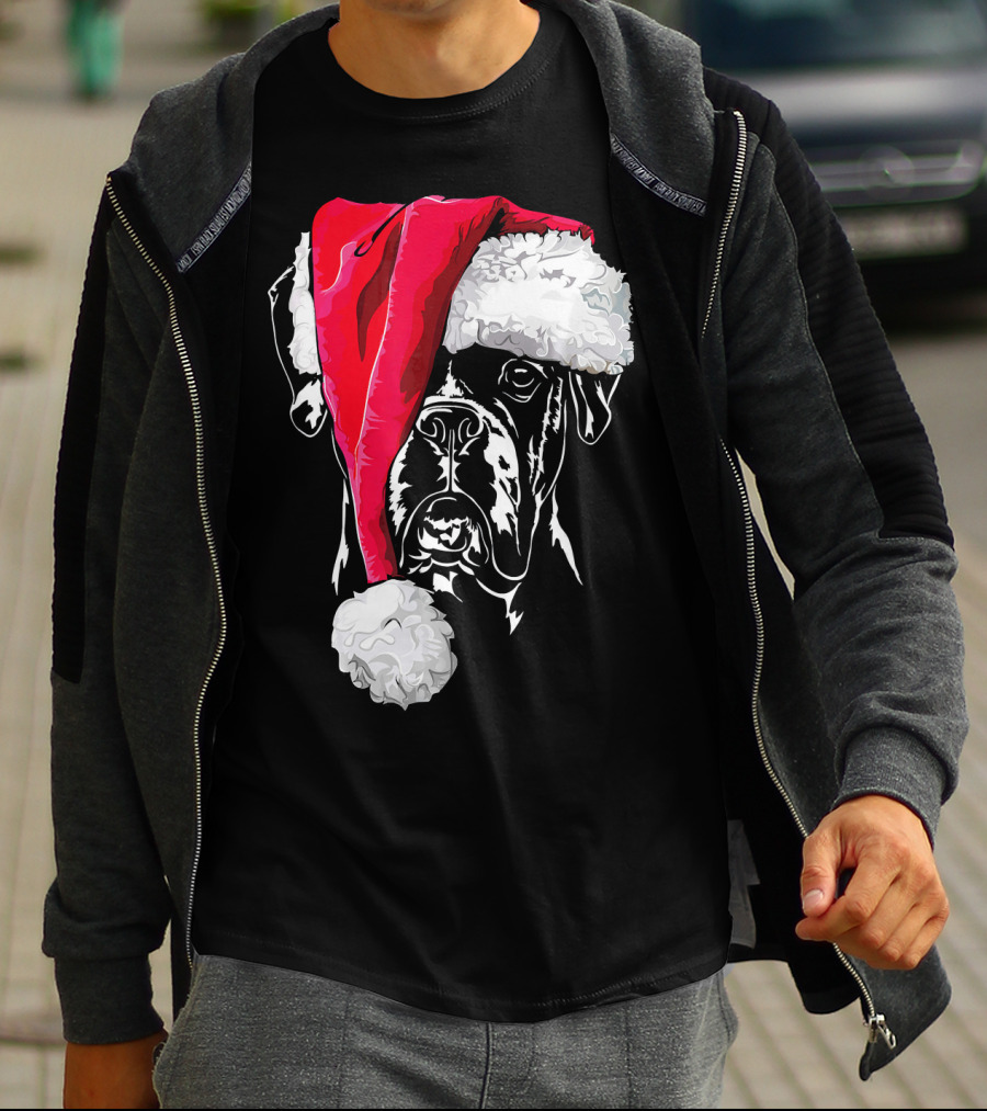 Funny Boxer Dog With Santa Hat Christmas T-Shirt