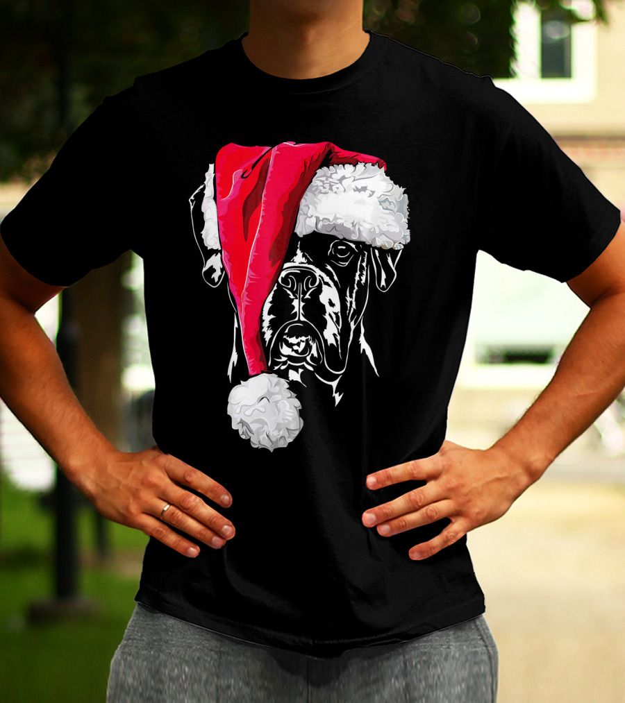 Funny Boxer Dog With Santa Hat Christmas T-Shirt