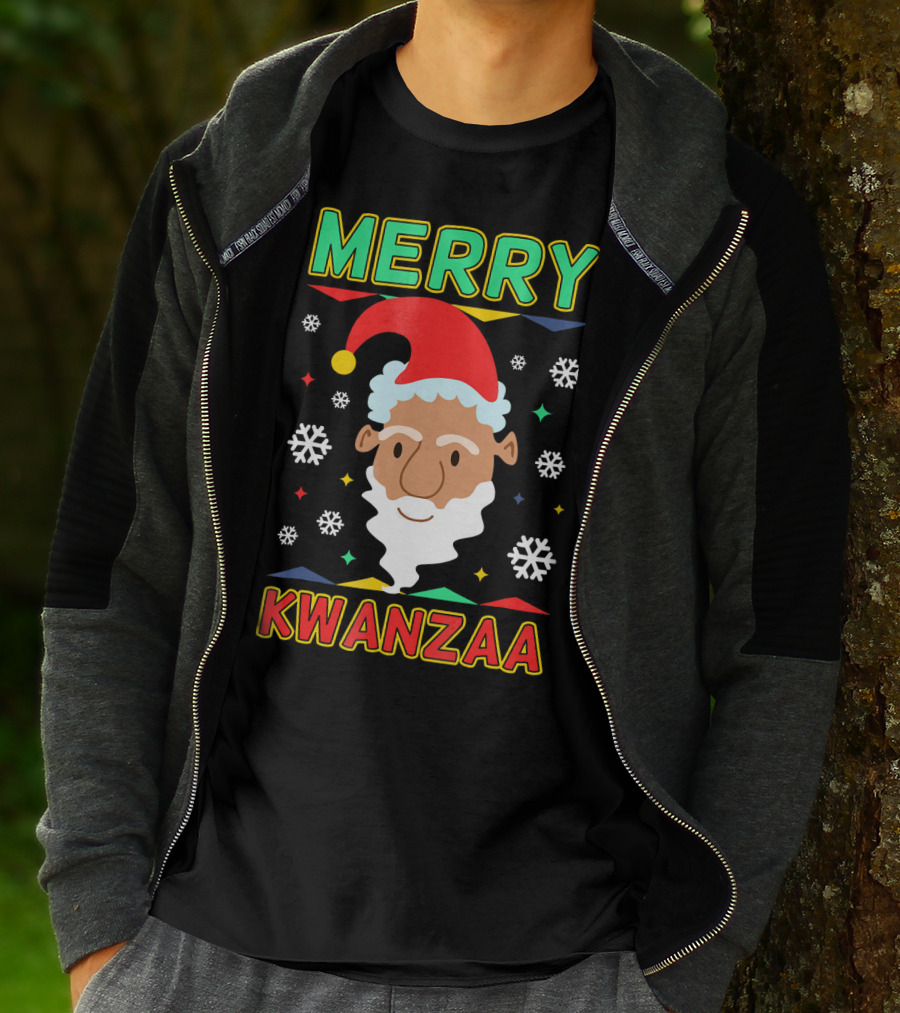 Merry Kwanzaa Santa African Festive Snowflakes T-Shirt