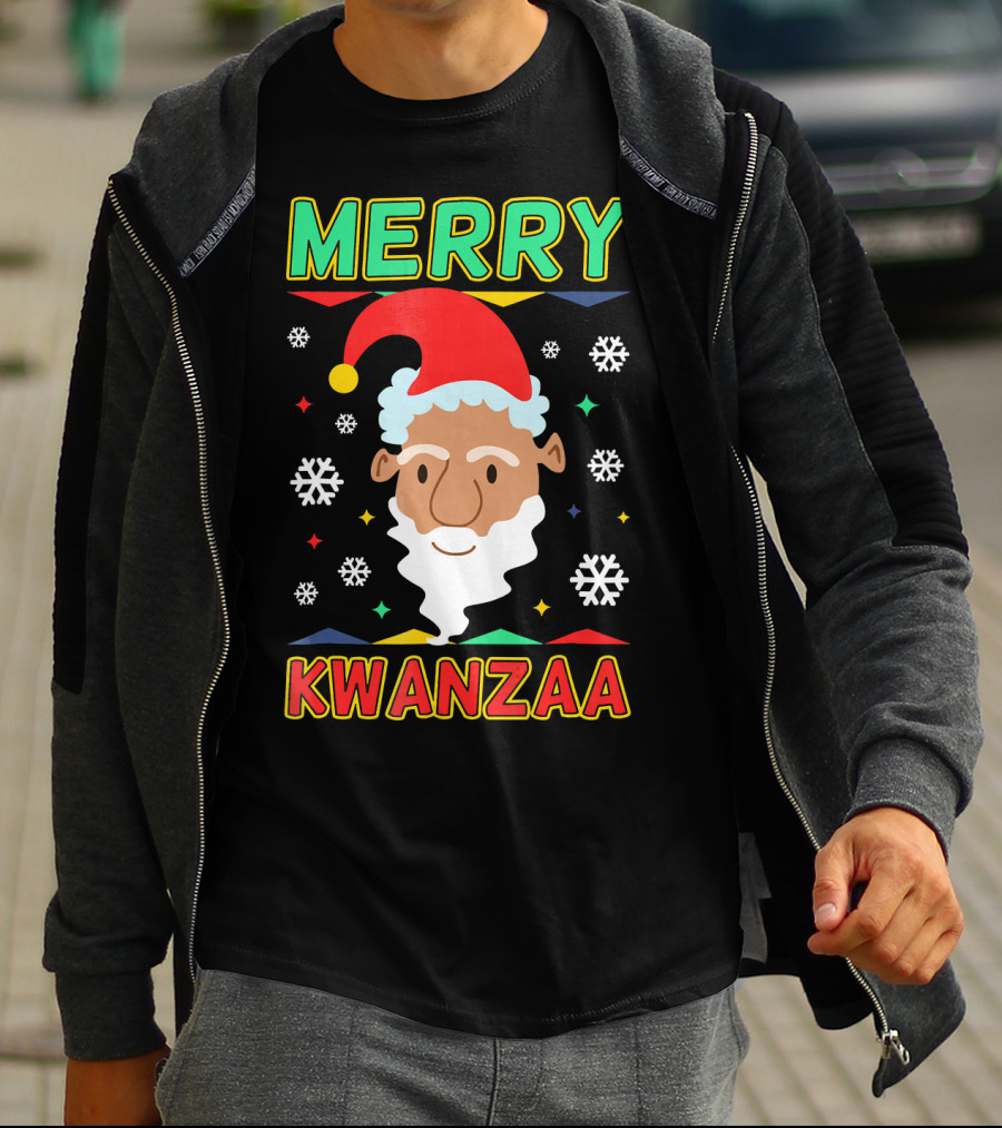 Merry Kwanzaa Santa African Festive Snowflakes T-Shirt