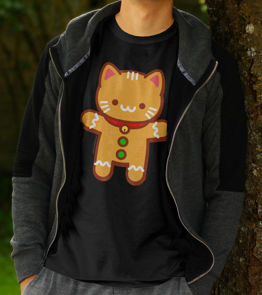 Cute Gingerbread Cat With Whiskers And Red Collar T-Shirt