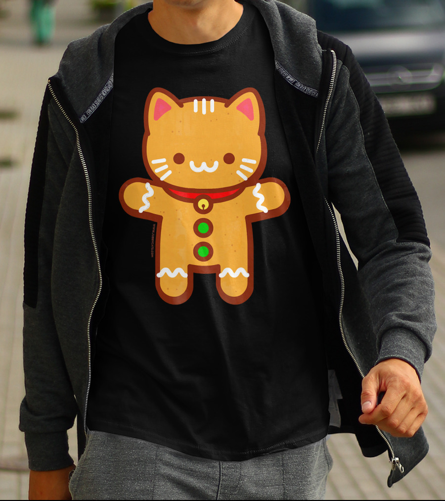 Cute Gingerbread Cat With Whiskers And Red Collar T-Shirt