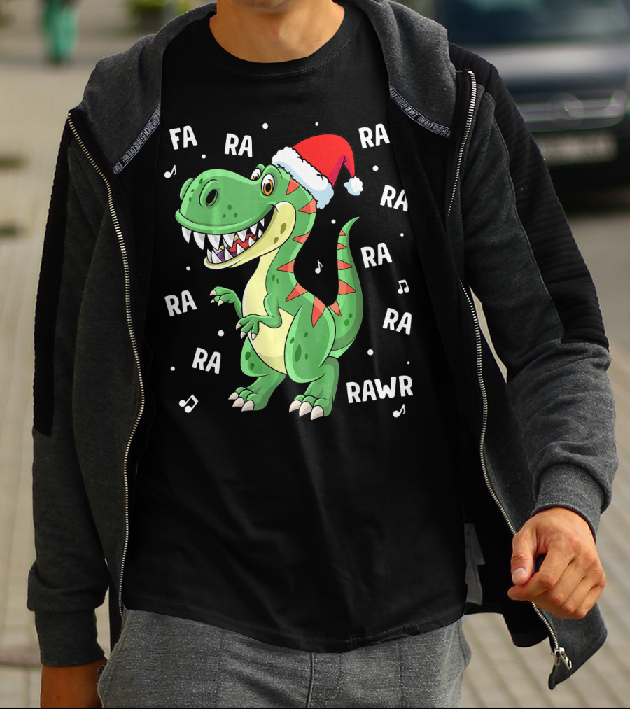 Fa Ra Ra Ra Rawr Dinosaur Rex In Santa Hat Singing Holiday Tune T-Shirt