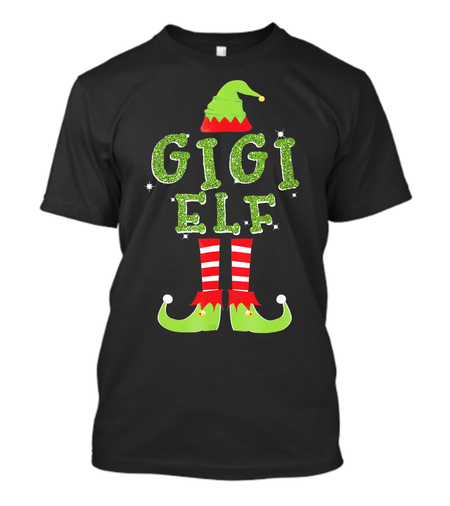 Gigi Elf Christmas Sparkle Outfit Hat Boots Stripes T-Shirt