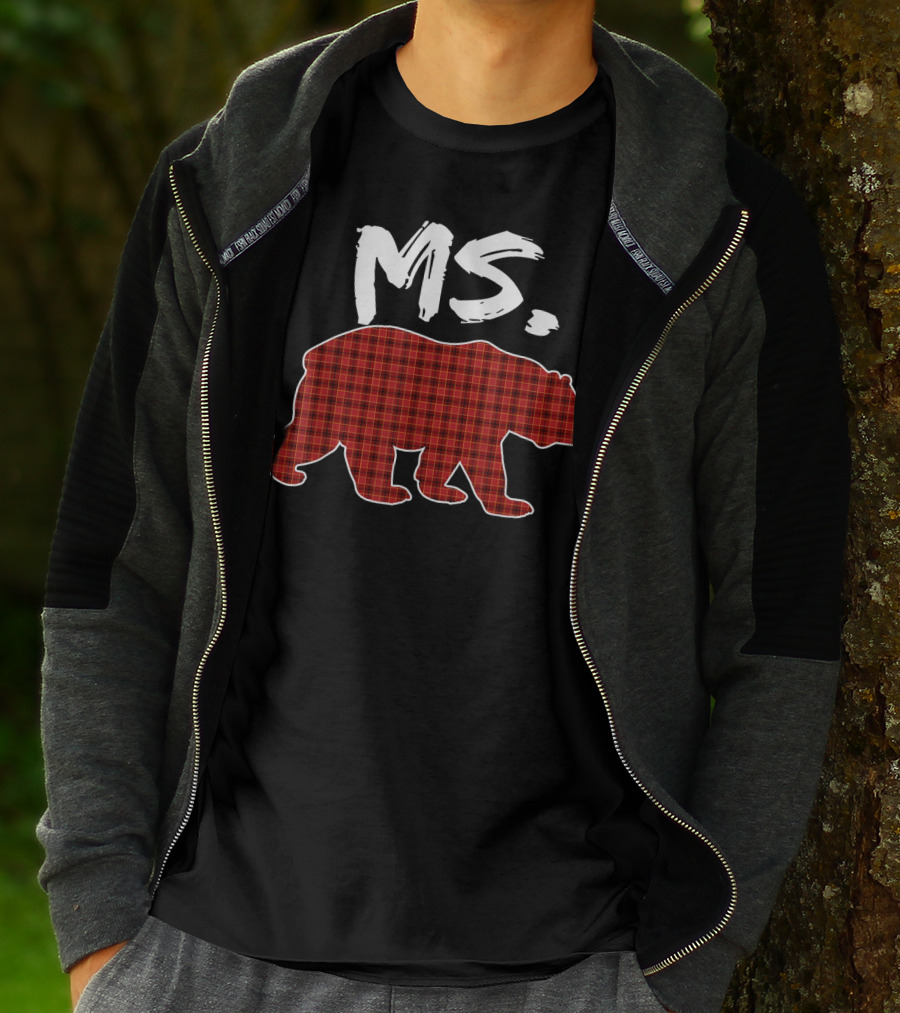MS Red Plaid Bear Christmas T-Shirt
