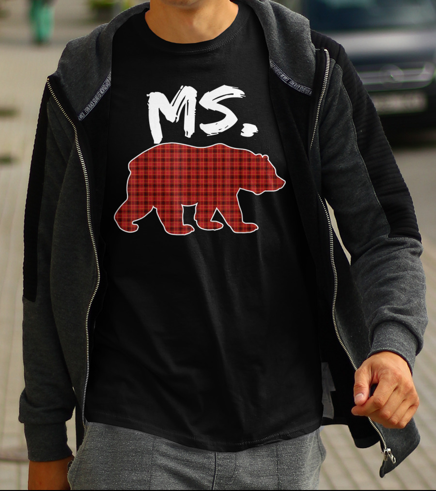 MS Red Plaid Bear Christmas T-Shirt