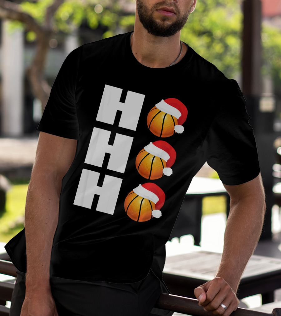 HO HO HO Santa Hat Basketballs Christmas Holiday T-Shirt