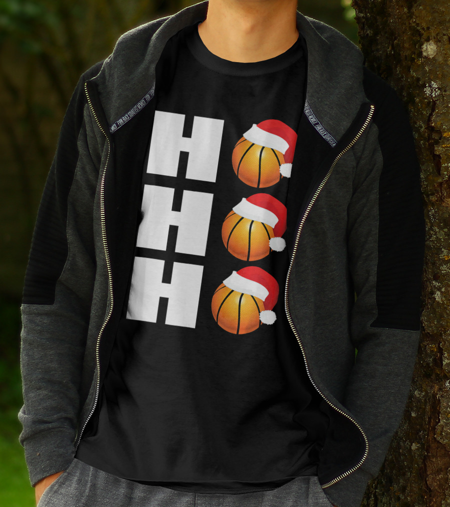 HO HO HO Santa Hat Basketballs Christmas Holiday T-Shirt