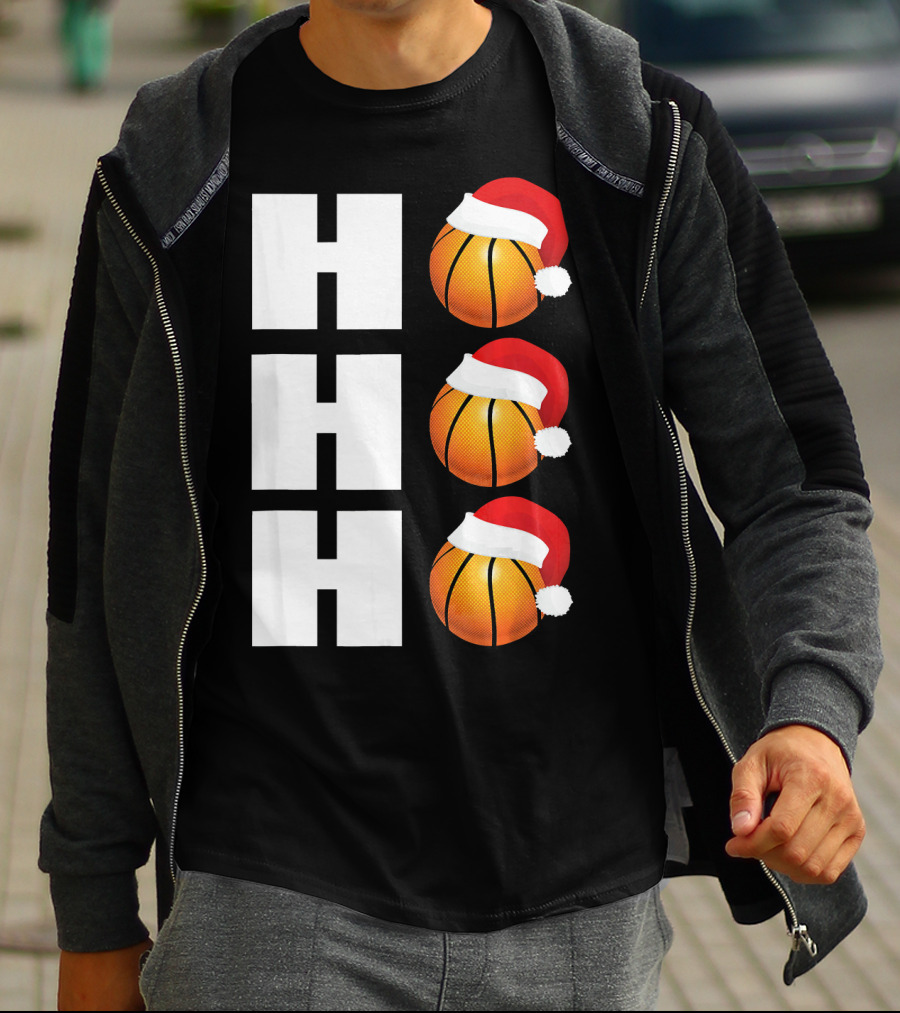 HO HO HO Santa Hat Basketballs Christmas Holiday T-Shirt