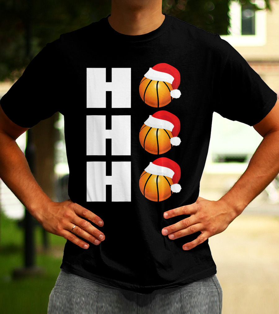HO HO HO Santa Hat Basketballs Christmas Holiday T-Shirt