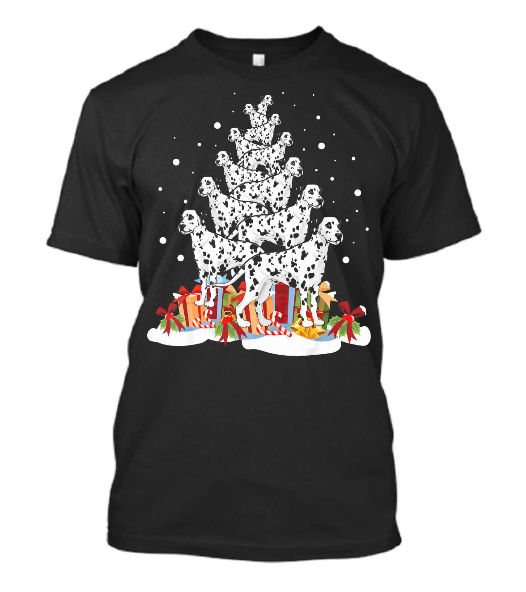 Dalmatian Merry Christmas Tree With Gifts And Snowflakes T-Shirt