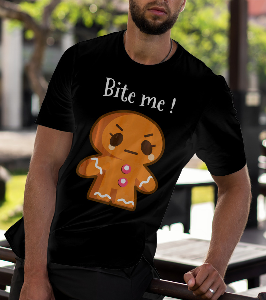 Bite Me Angry Gingerbread Cookie Christmas T-Shirt