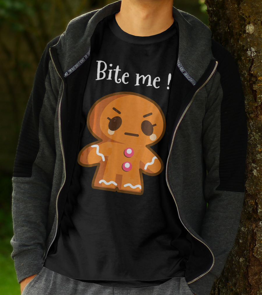 Bite Me Angry Gingerbread Cookie Christmas T-Shirt