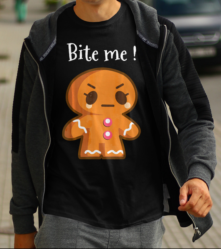 Bite Me Angry Gingerbread Cookie Christmas T-Shirt