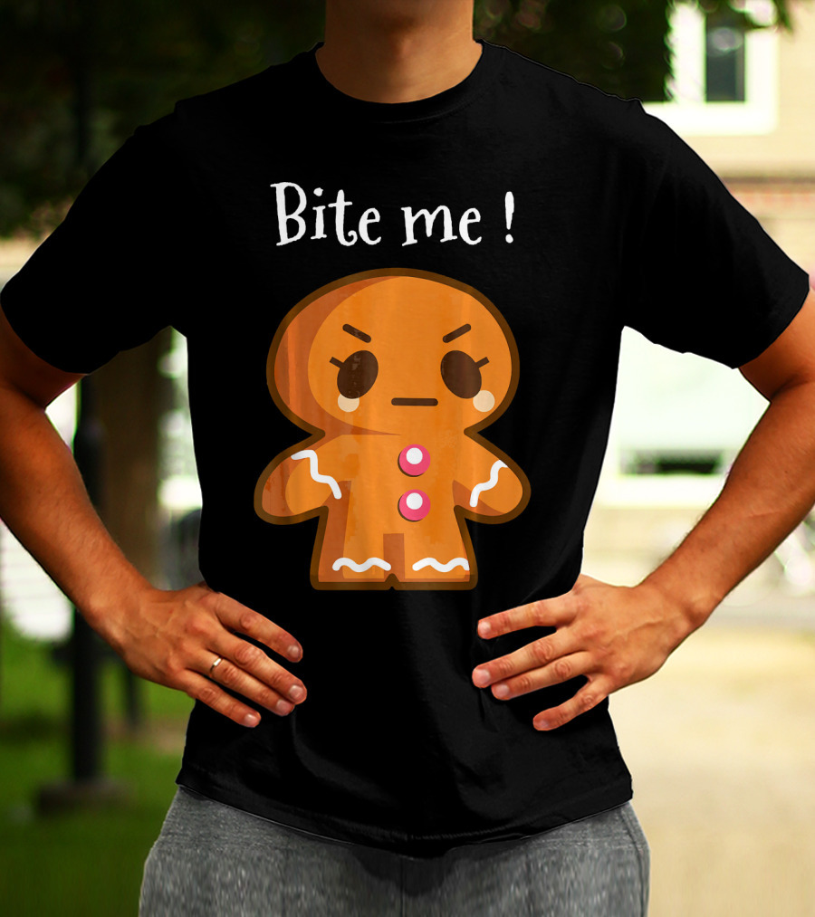 Bite Me Angry Gingerbread Cookie Christmas T-Shirt