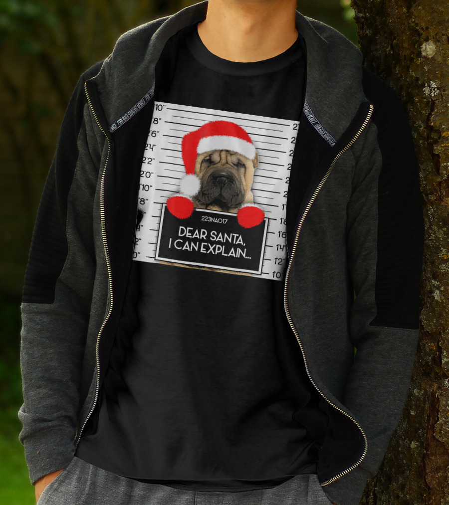 Xmas Chinese Shar Pei Lover Dear Santa I Can Explain Mugshot Santa Hat T-Shirt