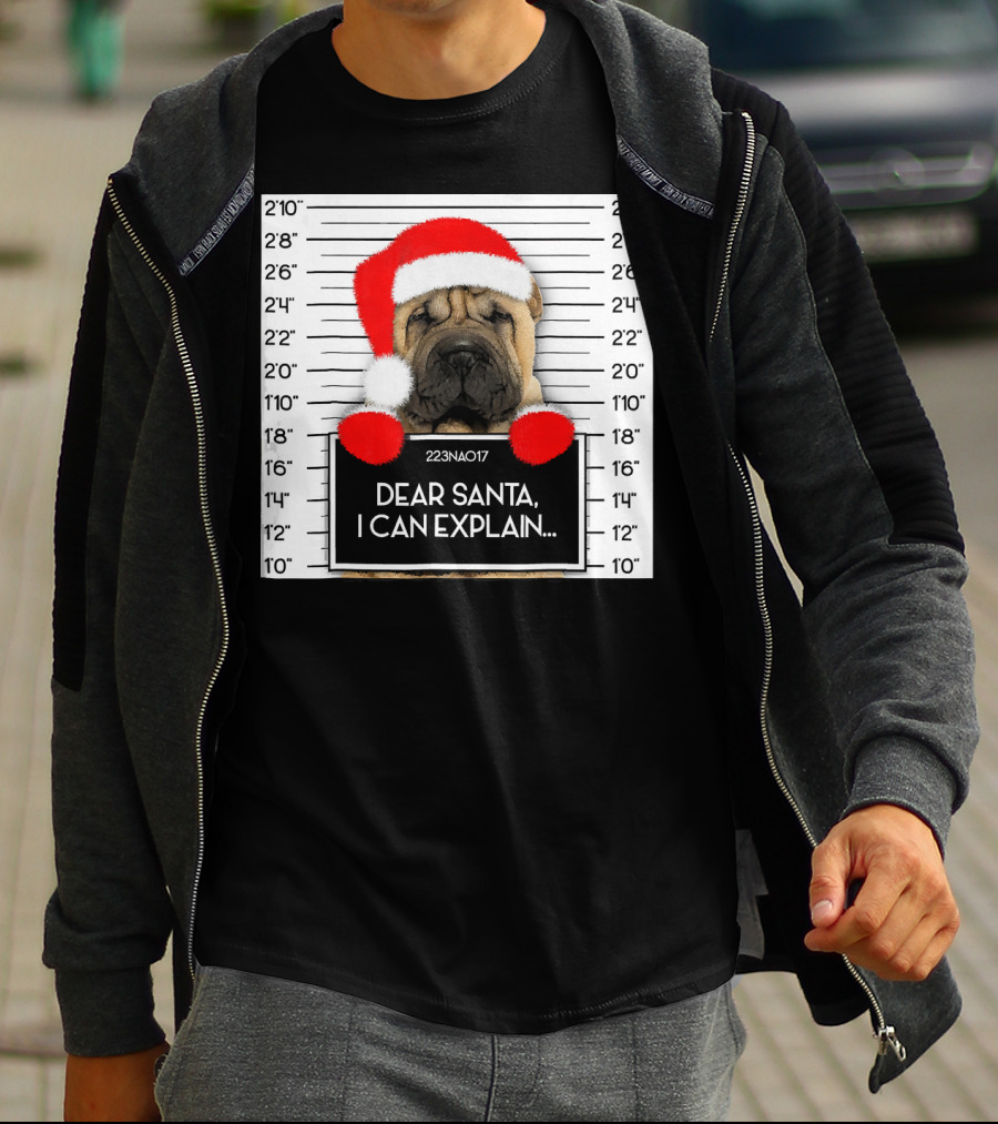 Xmas Chinese Shar Pei Lover Dear Santa I Can Explain Mugshot Santa Hat T-Shirt