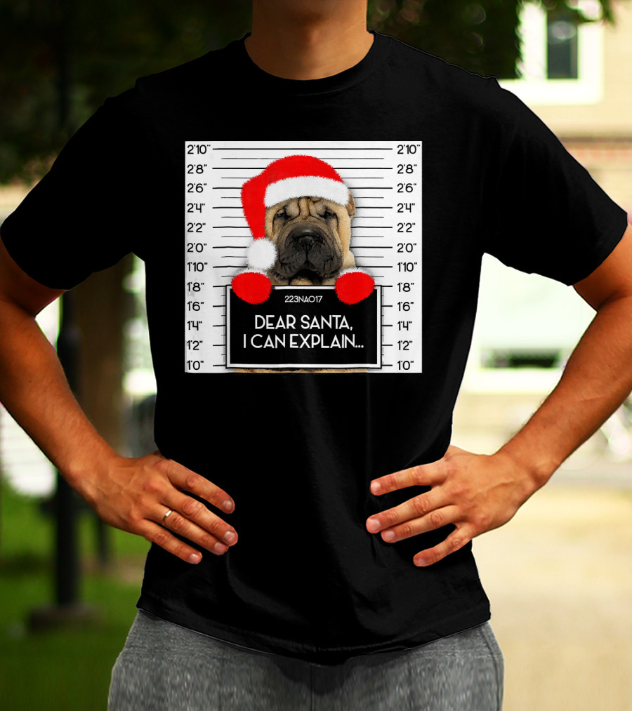 Xmas Chinese Shar Pei Lover Dear Santa I Can Explain Mugshot Santa Hat T-Shirt
