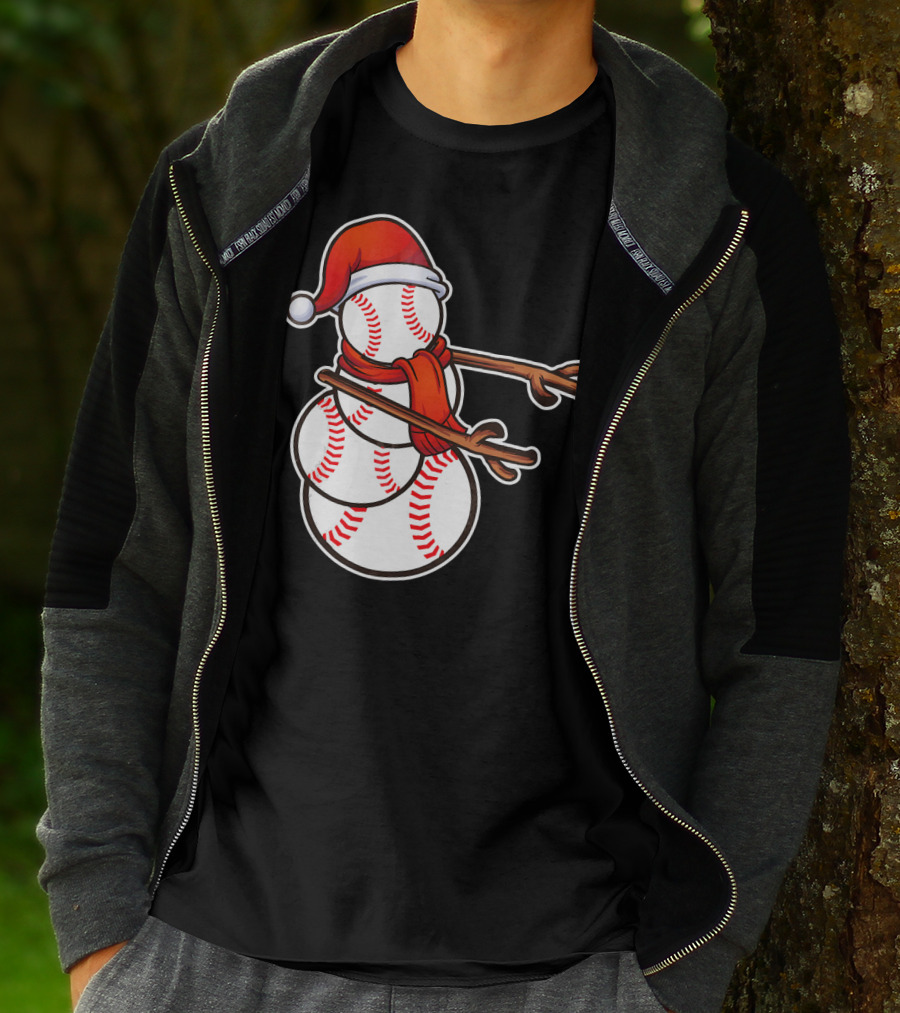 Santa Hat Snowman Made Of Baseballs Flossing T-Shirt