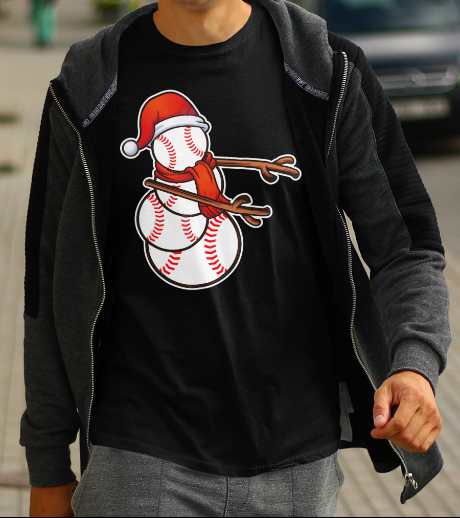 Santa Hat Snowman Made Of Baseballs Flossing T-Shirt
