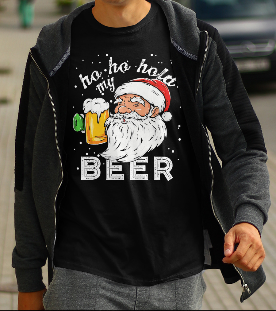 Ho Ho Hold My Beer Santa Christmas Drinking T-Shirt