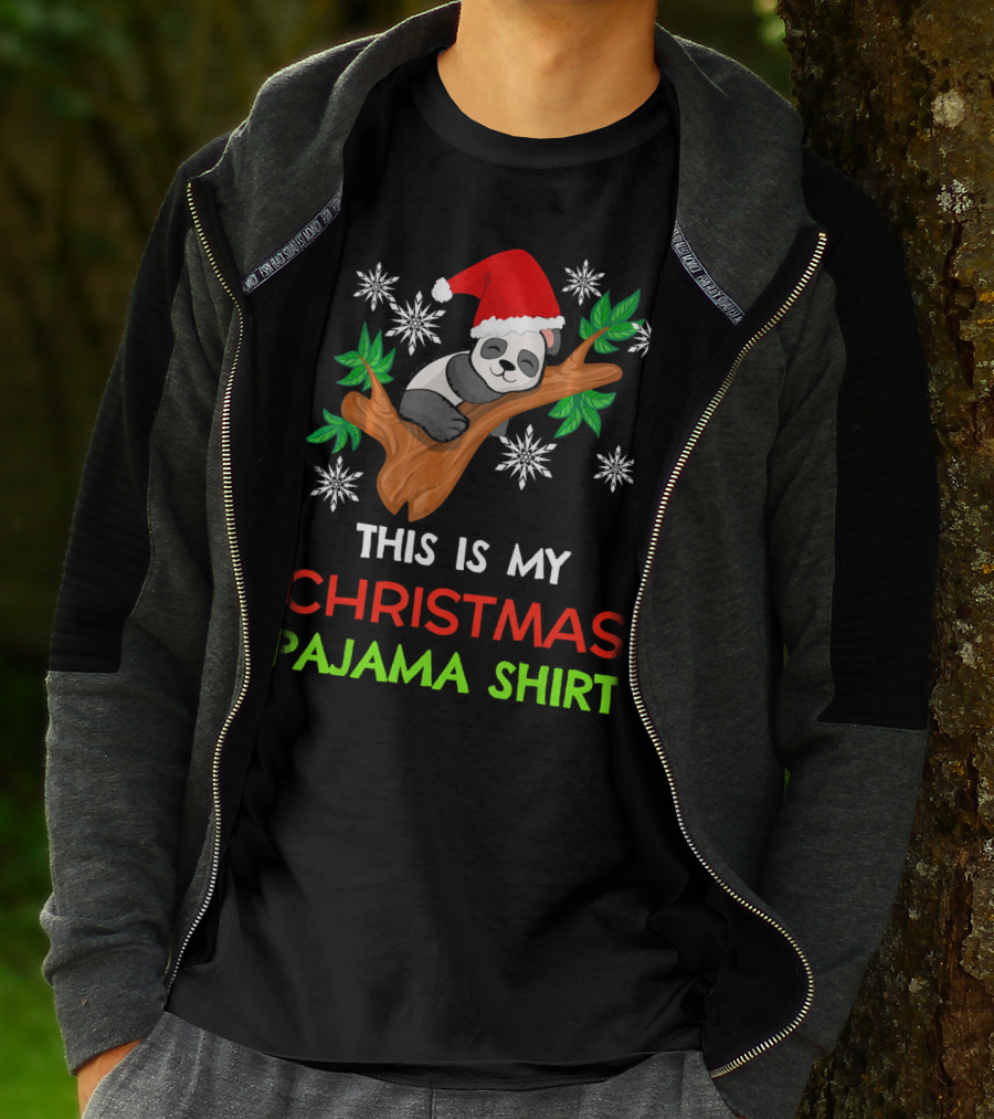 THIS IS MY CHRISTMAS PAJAMA SHIRT PANDA SANTA HAT SNOWFLAKES T-Shirt