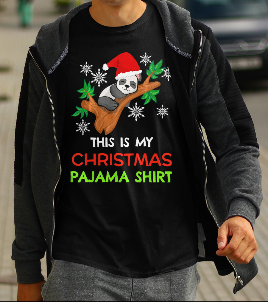 THIS IS MY CHRISTMAS PAJAMA SHIRT PANDA SANTA HAT SNOWFLAKES T-Shirt