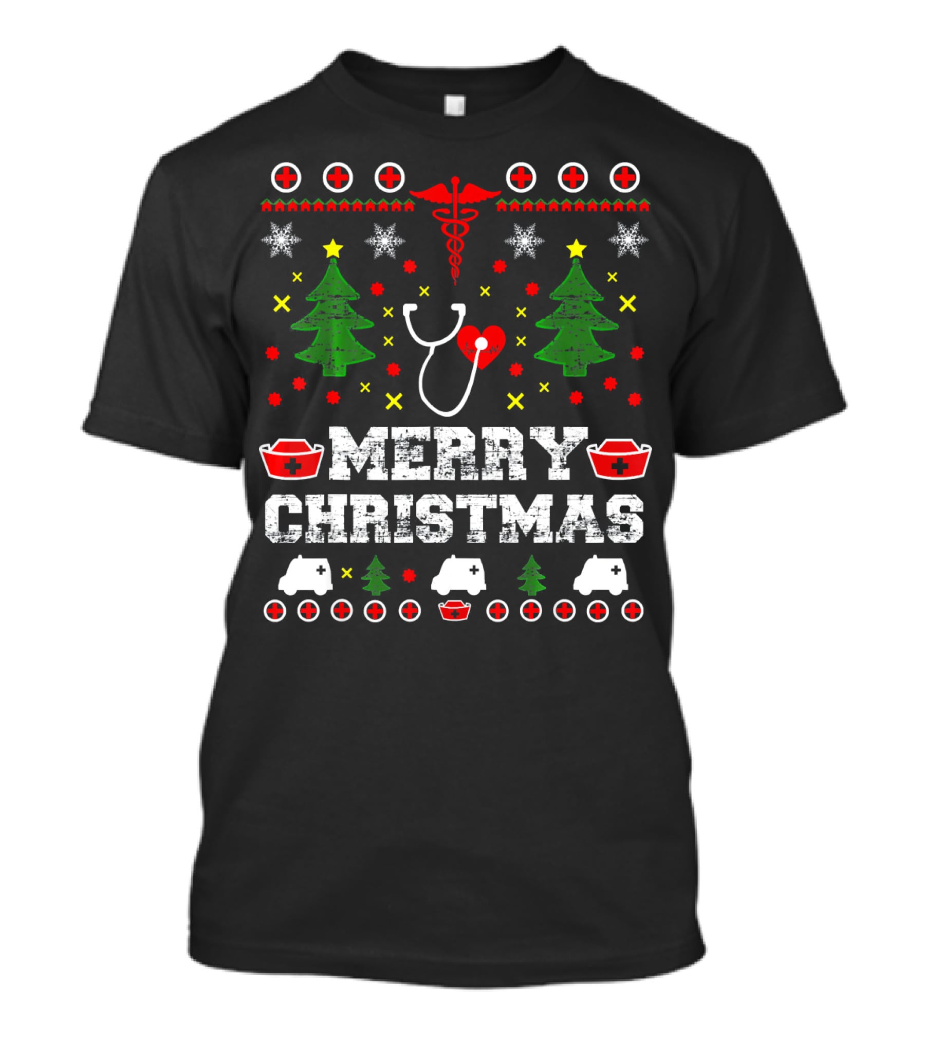 MERRY CHRISTMAS Nurse Ugly Stethoscope And Medical Symbols T-Shirt