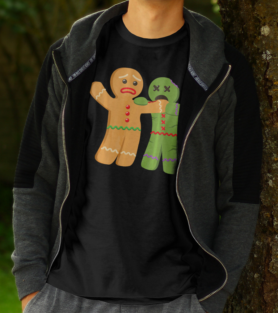 Gingerbread Zombie Funny Biting Cookie Humor Halloween T-Shirt