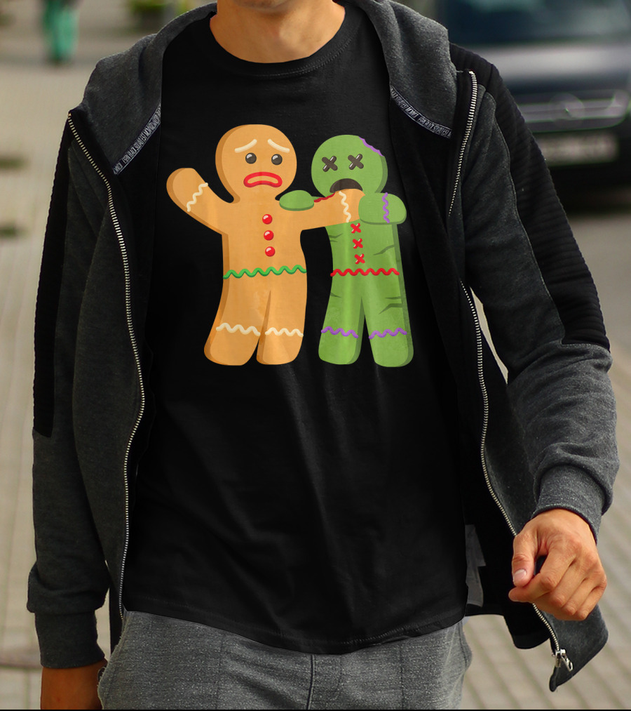 Gingerbread Zombie Funny Biting Cookie Humor Halloween T-Shirt
