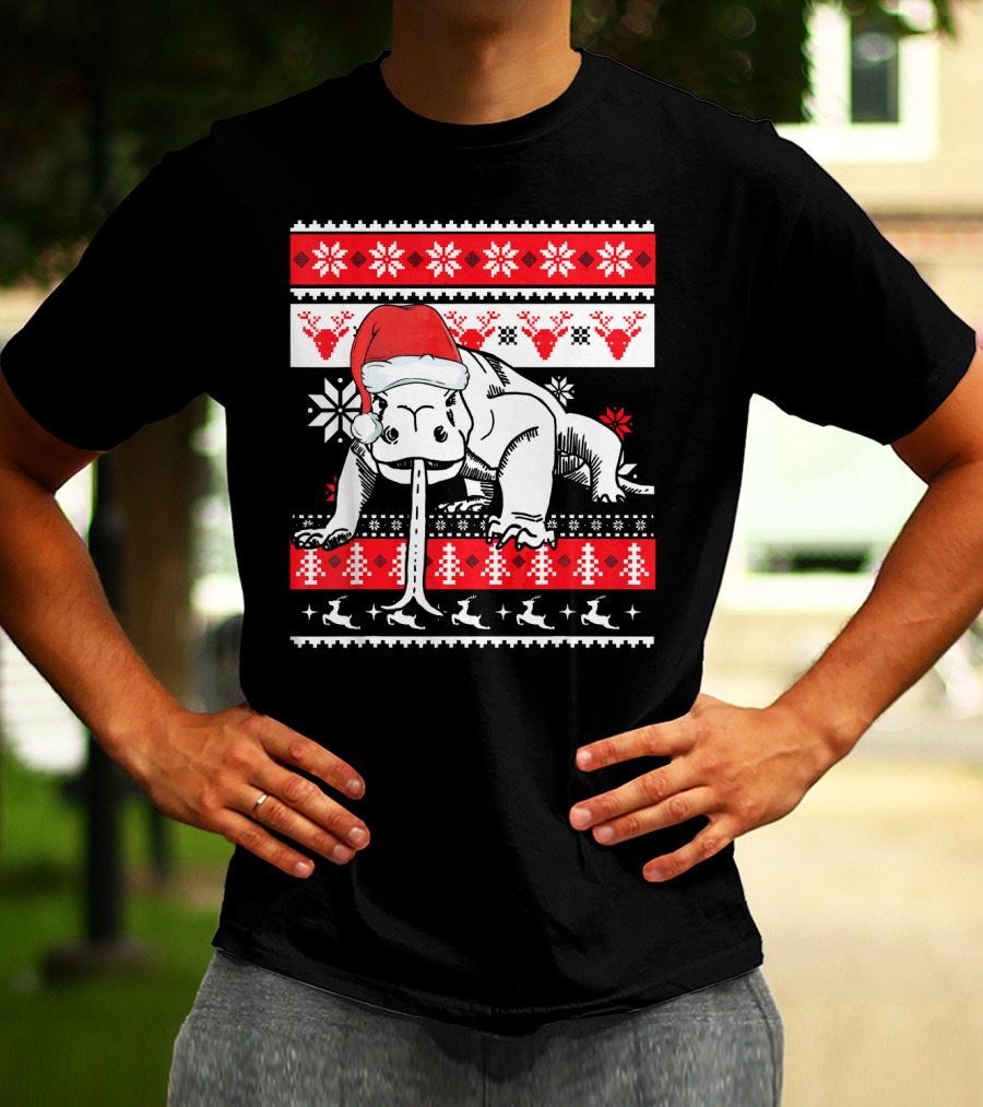 Ugly Christmas Komodo Dragon Reptile Santa Holiday T-Shirt