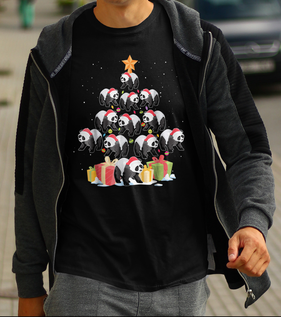 Funny Panda Christmas Tree Presents Star T-Shirt