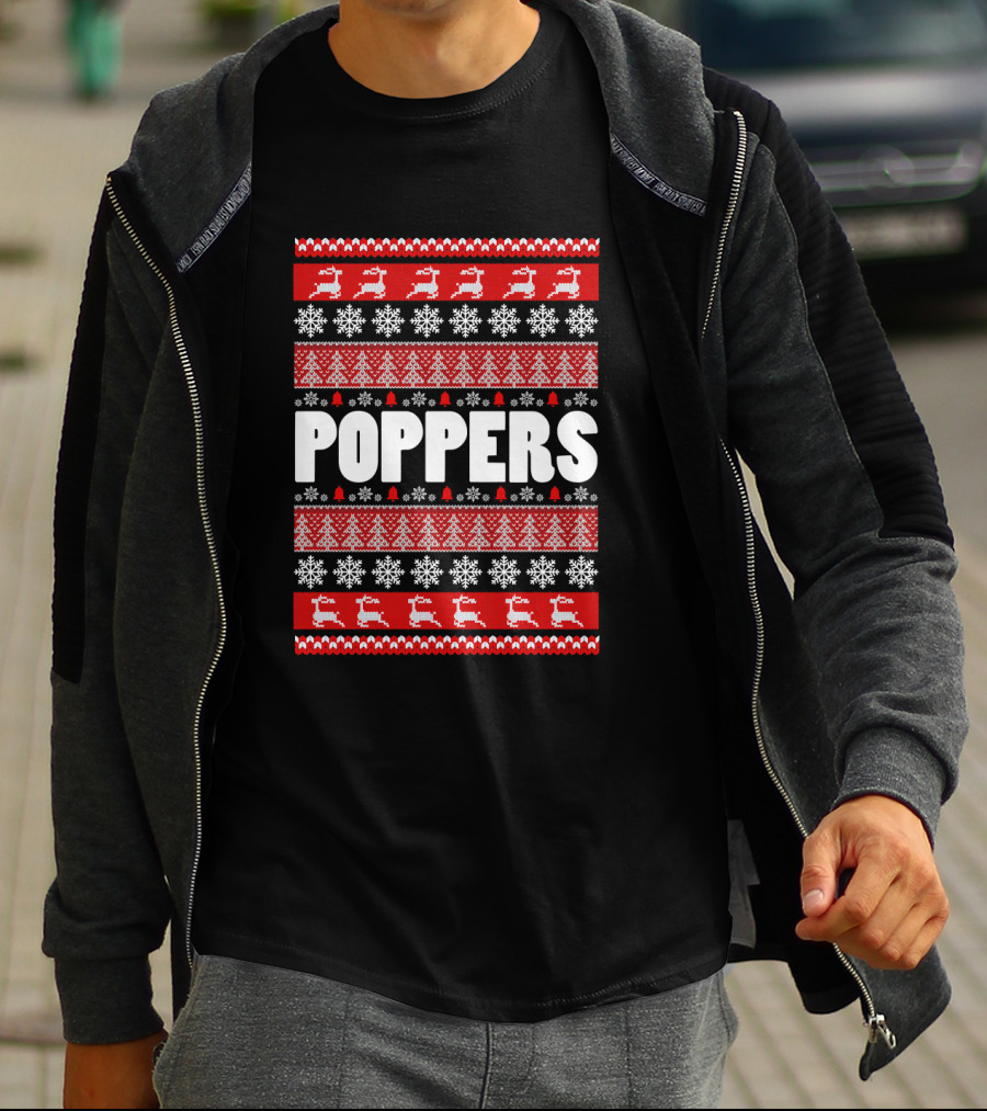POPPERS Reindeer Christmas Snowflakes Trees Grandpa T-Shirt