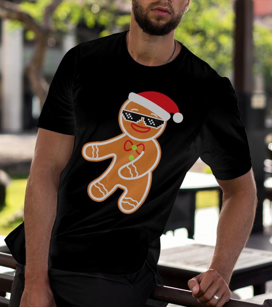 Flossing Gingerbread With Santa Hat And Sunglasses T-Shirt