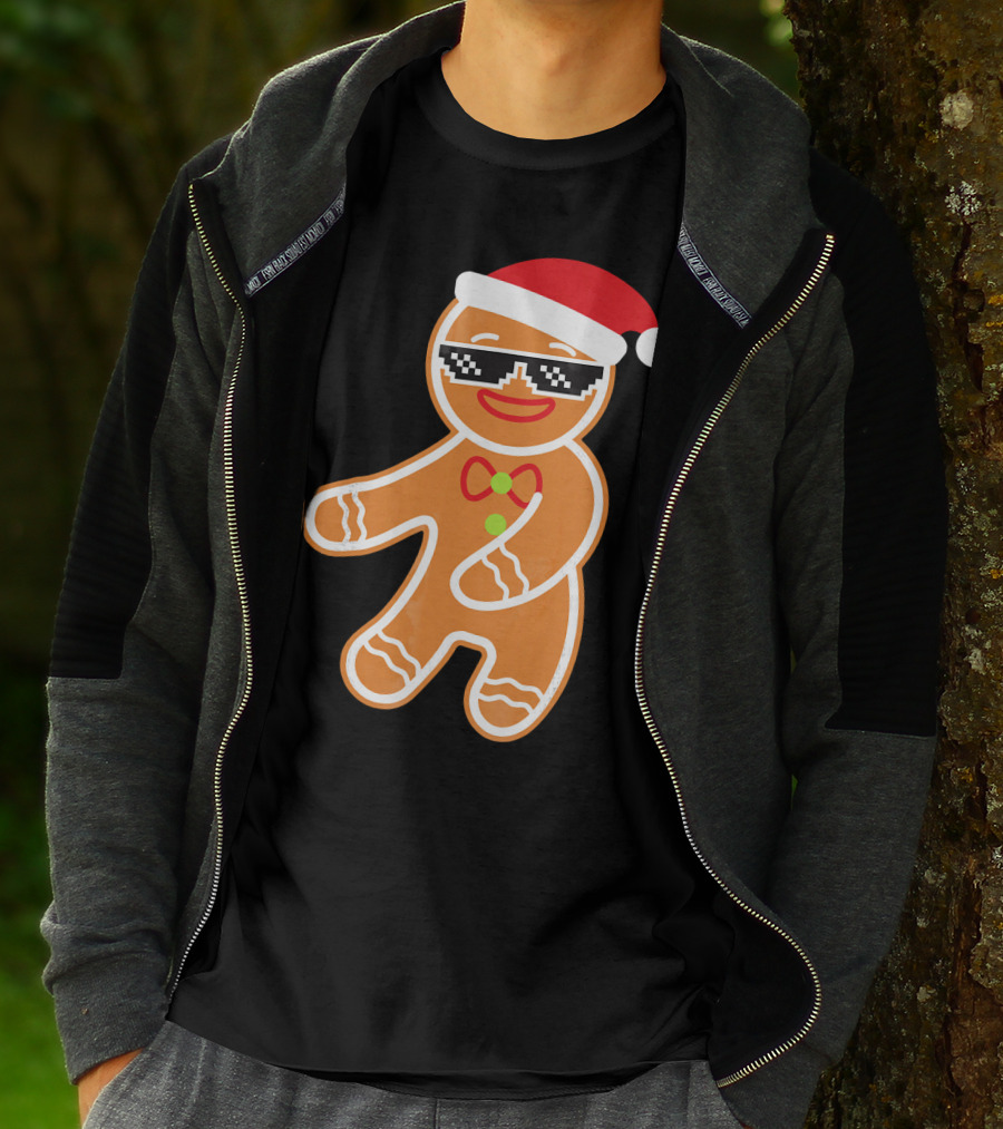 Flossing Gingerbread With Santa Hat And Sunglasses T-Shirt
