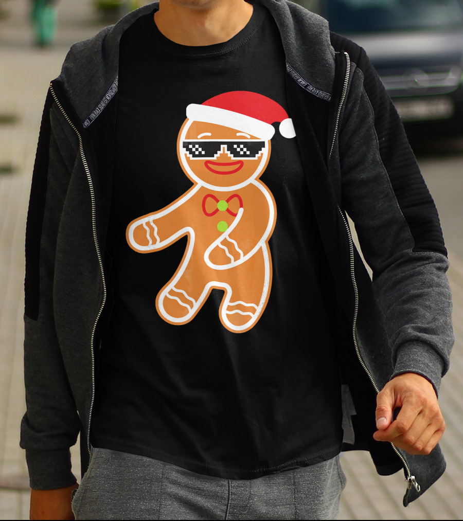 Flossing Gingerbread With Santa Hat And Sunglasses T-Shirt
