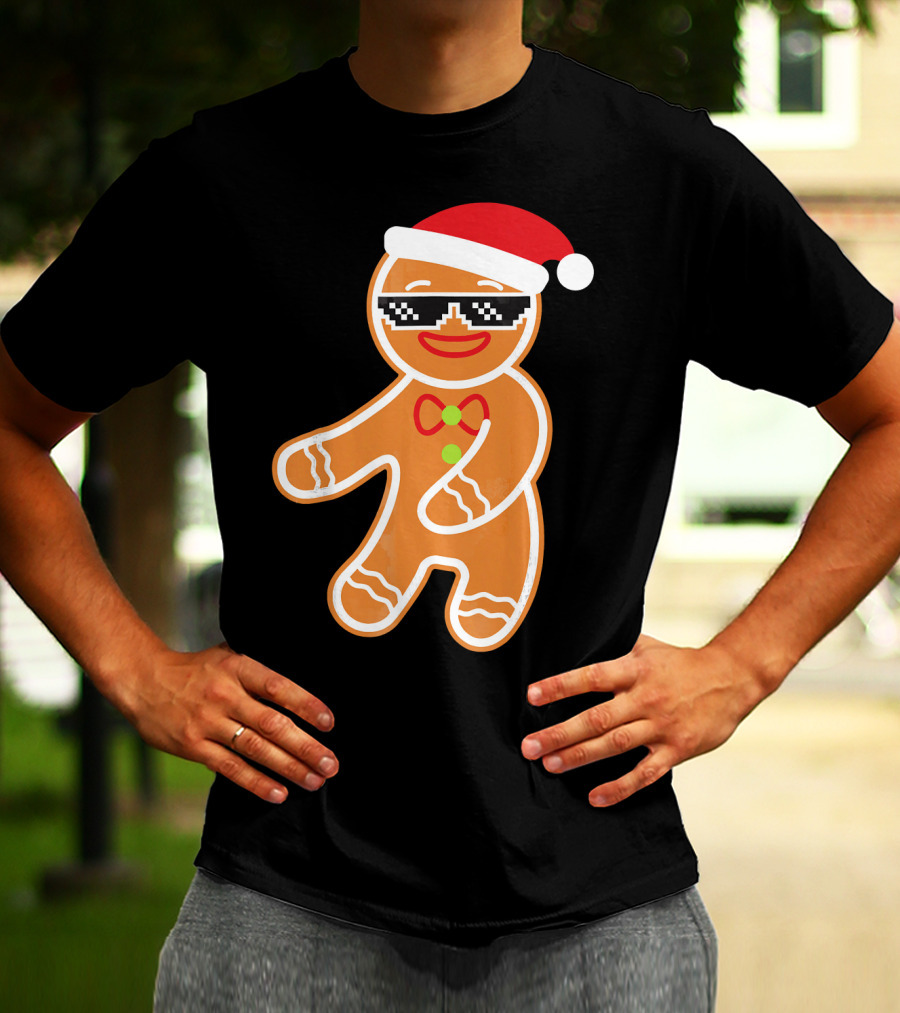 Flossing Gingerbread With Santa Hat And Sunglasses T-Shirt