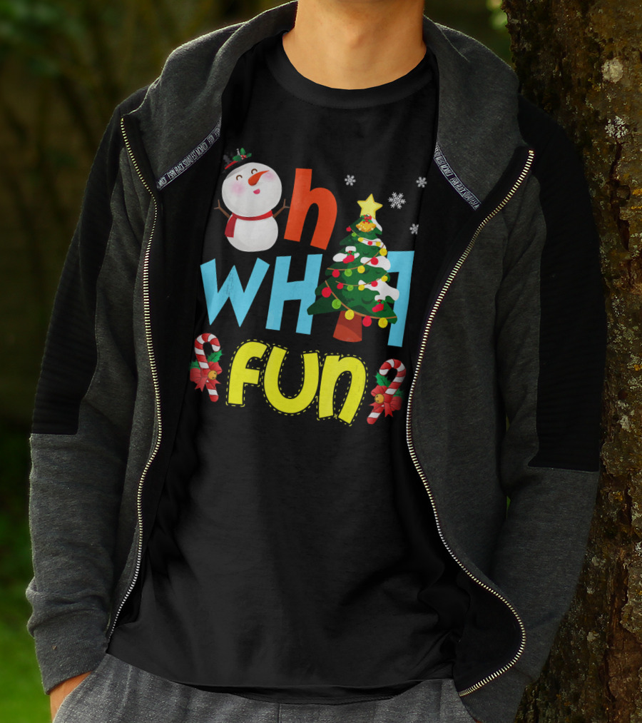 Oh What Fun Christmas Tree Snowman Candy Canes T-Shirt