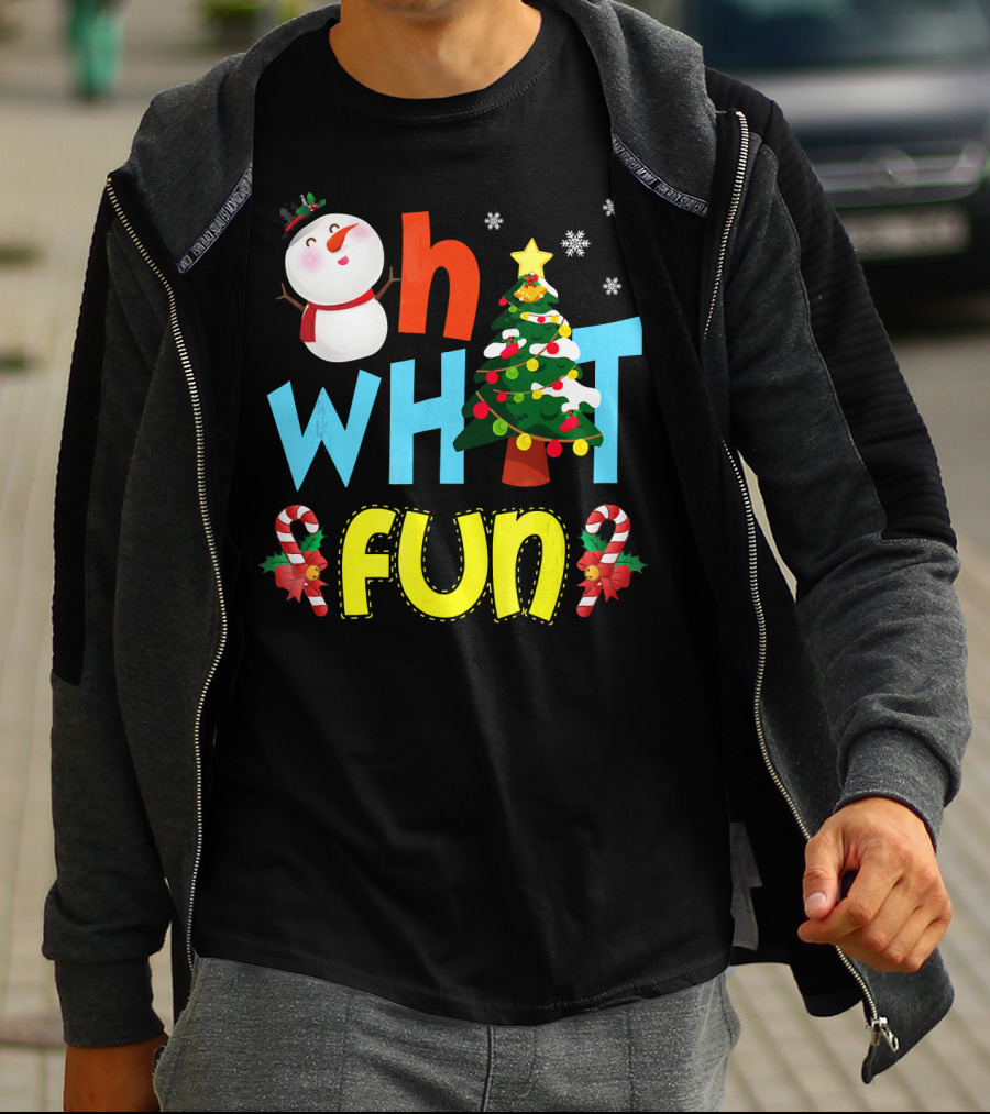 Oh What Fun Christmas Tree Snowman Candy Canes T-Shirt