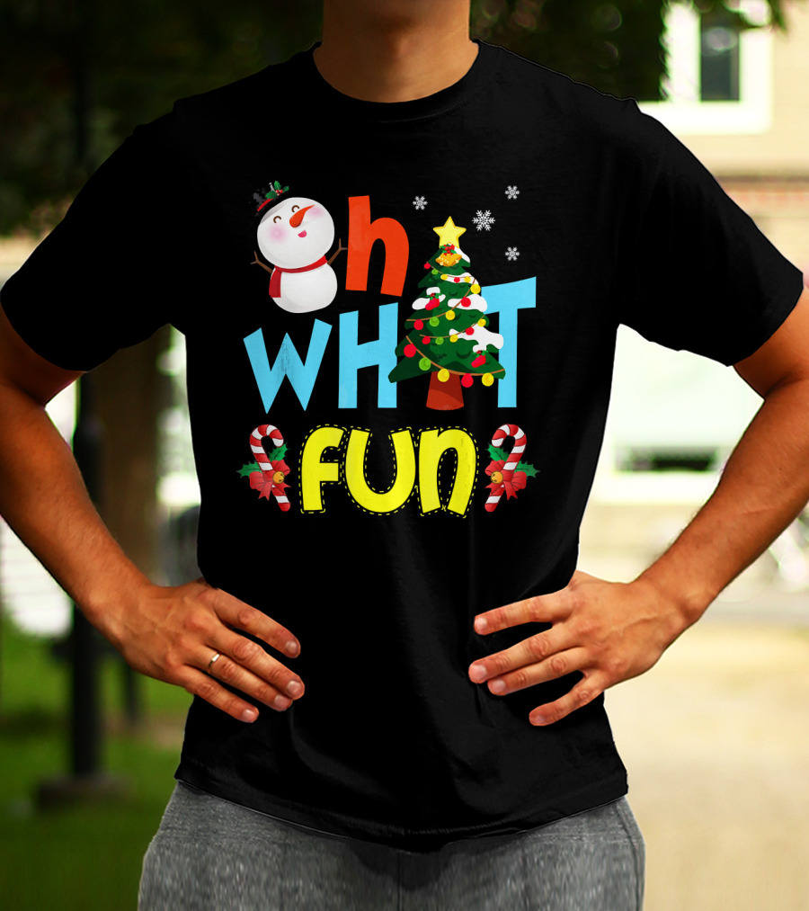 Oh What Fun Christmas Tree Snowman Candy Canes T-Shirt