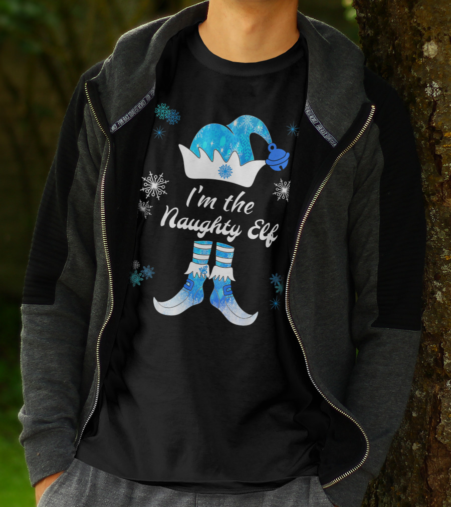 I'm The Naughty Elf With Snowflakes Festive Hat And Boots T-Shirt