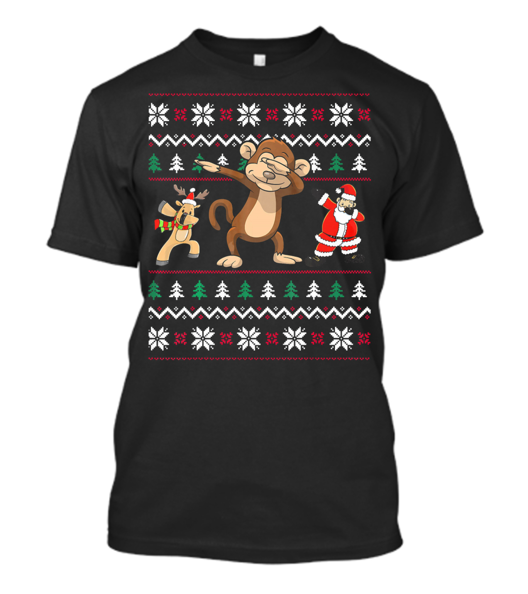 Funny Dabbing Monkey With Santa And Reindeer In Christmas T-Shirt