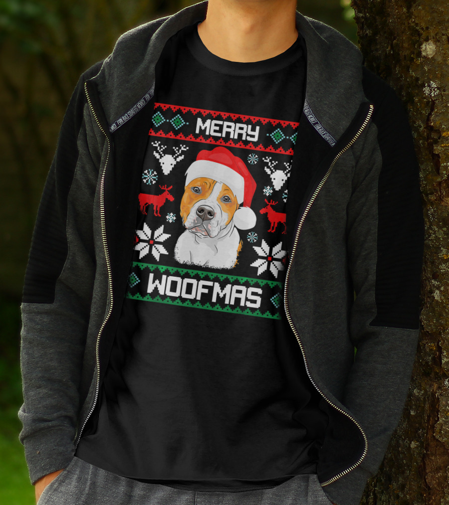 American Staffordshire Terrier Merry Woofmas T-Shirt