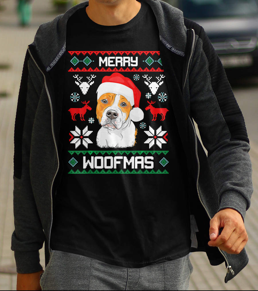 American Staffordshire Terrier Merry Woofmas T-Shirt