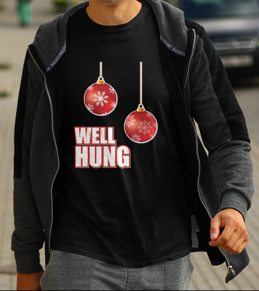 Well Hung Funny Christmas Tree Balls Snowflakes T-Shirt
