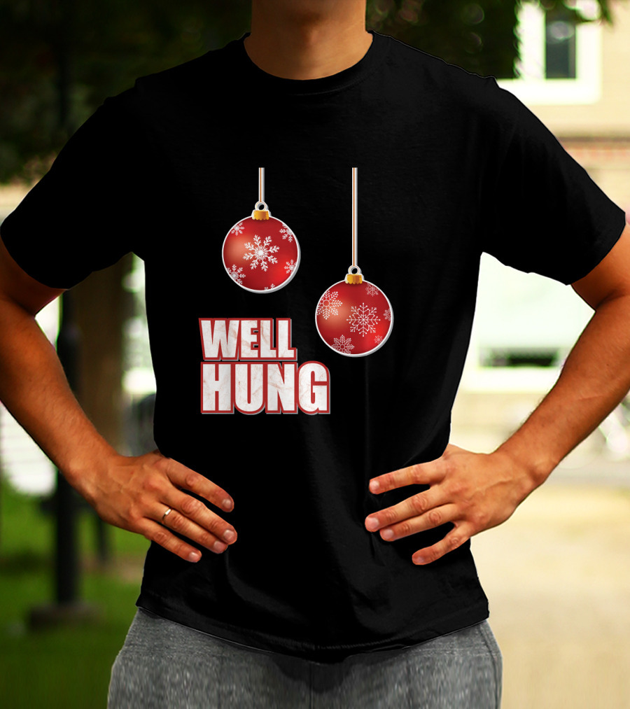 Well Hung Funny Christmas Tree Balls Snowflakes T-Shirt