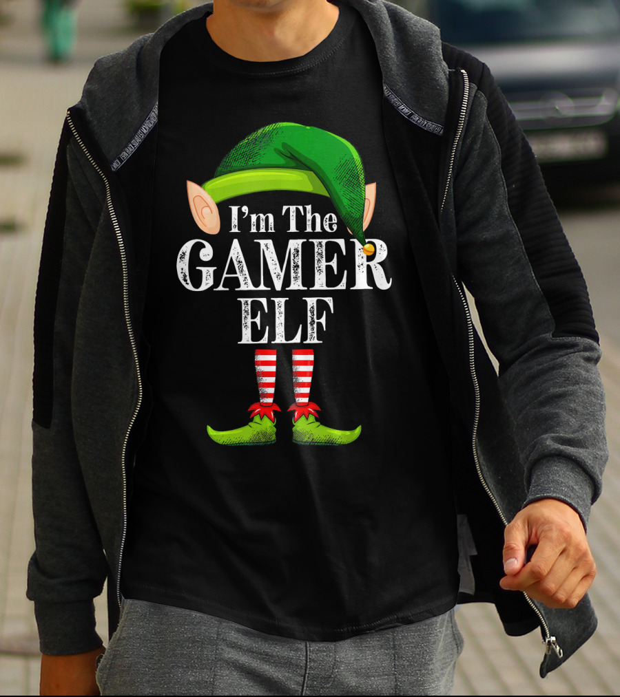 I'm The Gamer Elf Christmas Green Hat Striped Red Socks T-Shirt