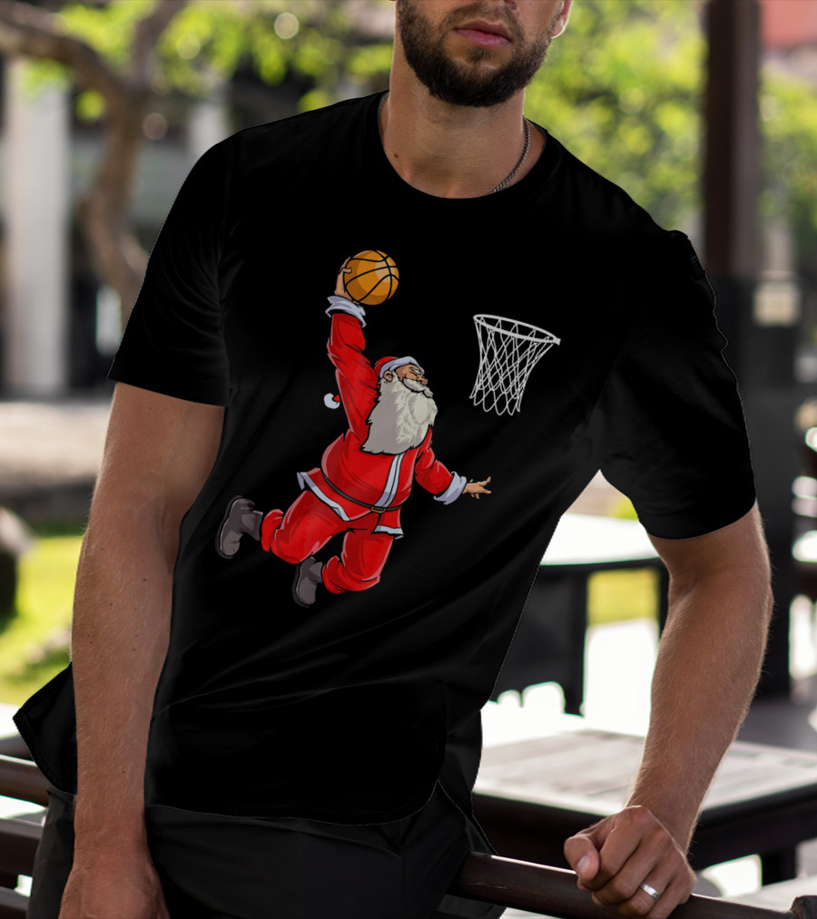 Santa Slam Dunk With Basketball T-Shirt